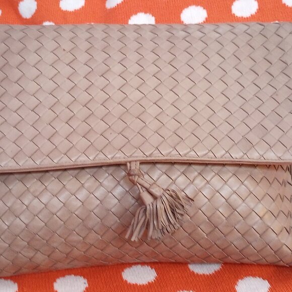 Auth Bottega Veneta Italy Intrecciato Taupe Leather Large Envelope Clutch bag - Picture 3 of 13